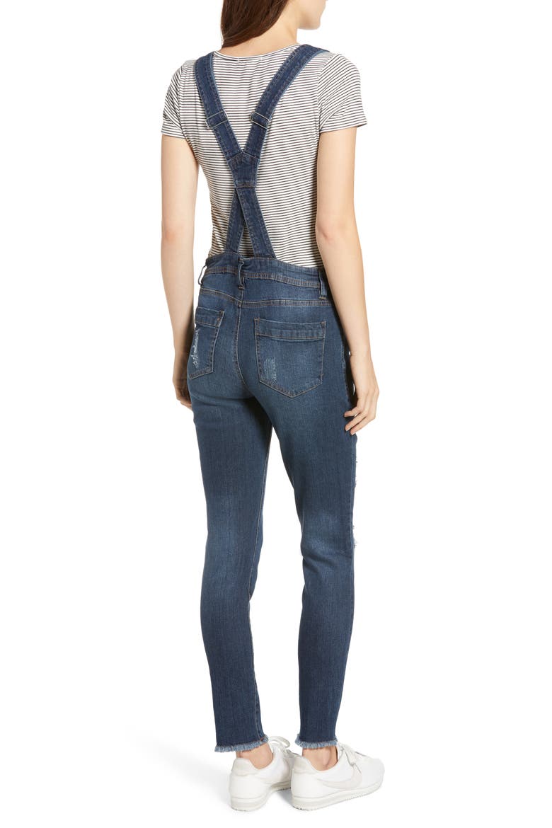 Ripped Skinny Overalls, Alternate, color, DARK