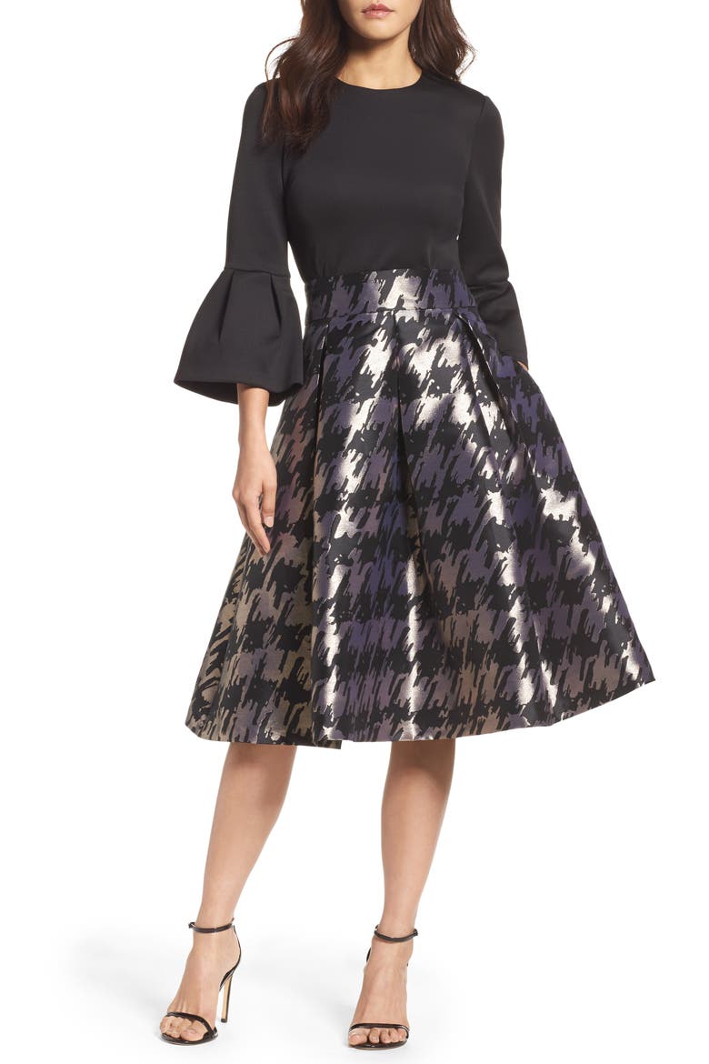 Metallic Jacquard Midi Skirt, Alternate, color, BLACK/ GOLD