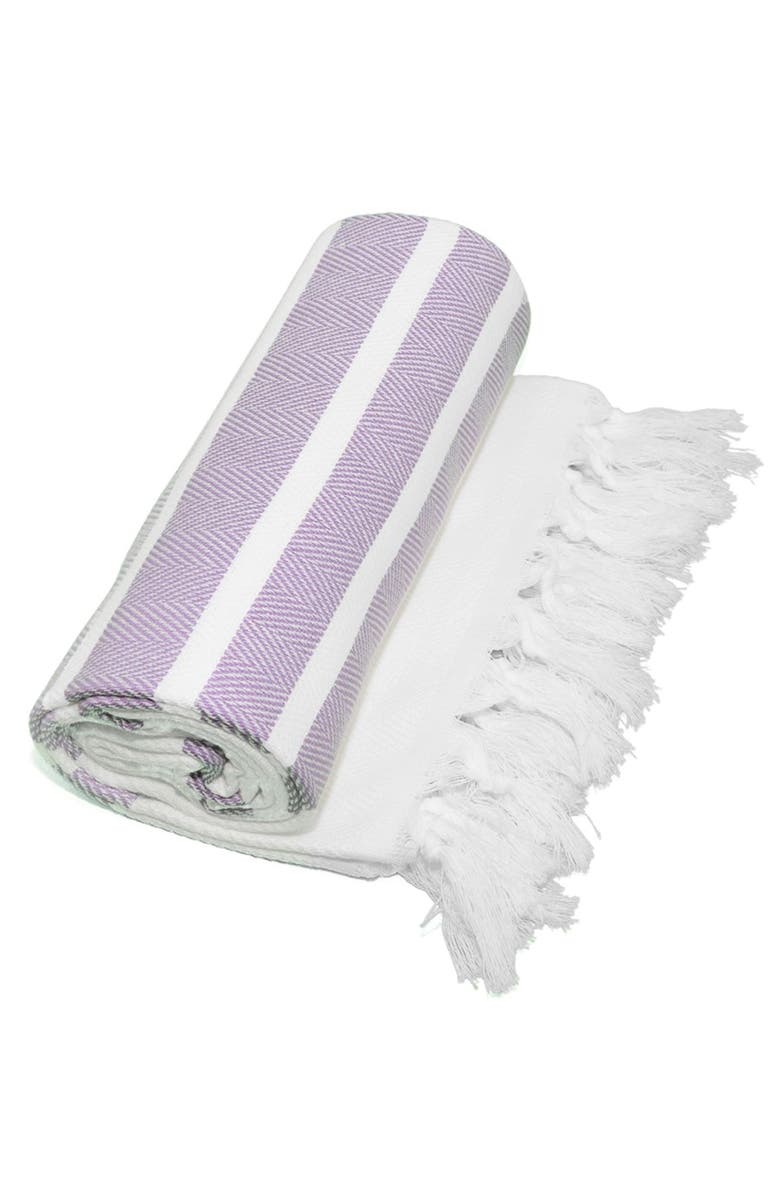 Linum Home Textiles 100% Turkish Cotton Herringbone Pestemal Beach Towel - Lilac & White, Alternate, color,