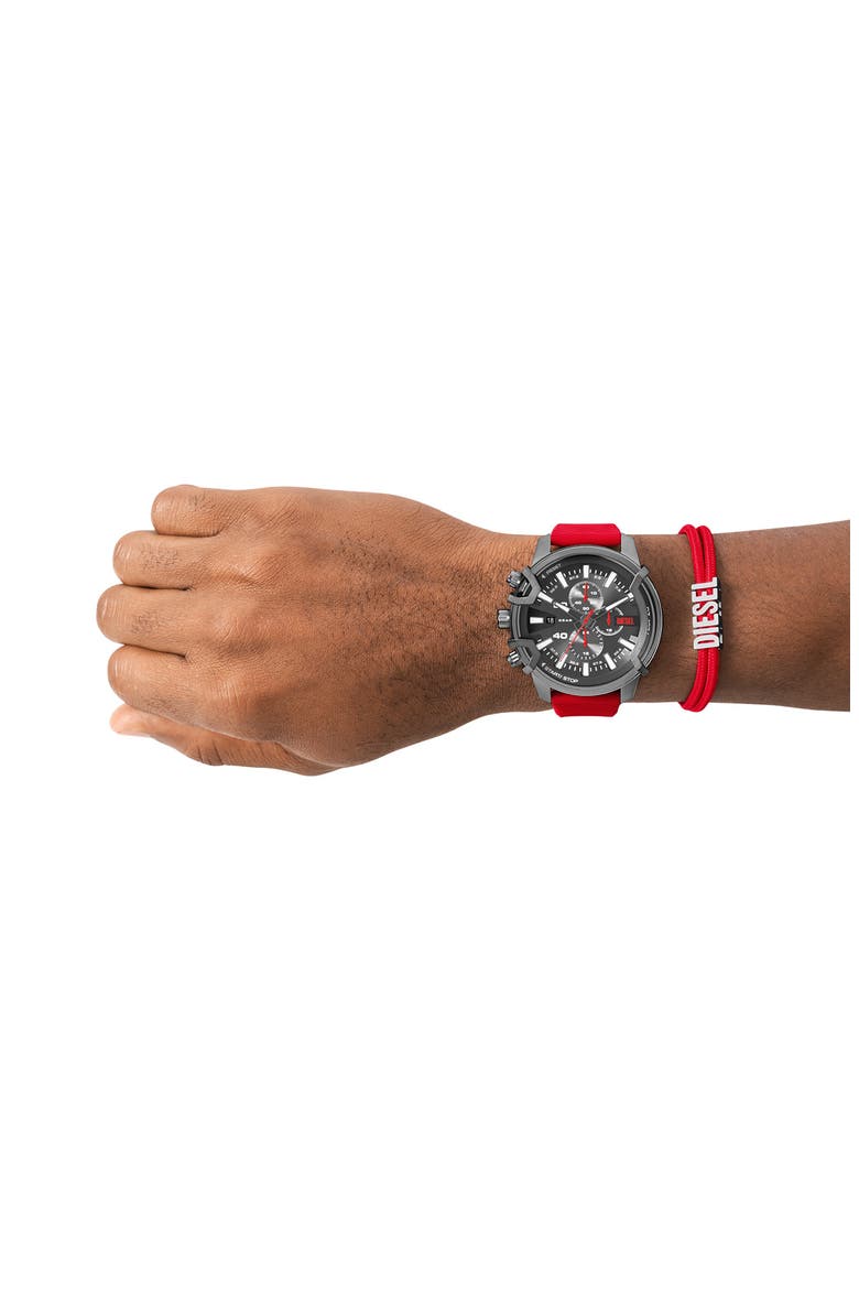 Griffed Chronograph Silicone Strap Watch, 48mm, Alternate, color, GUNMETAL