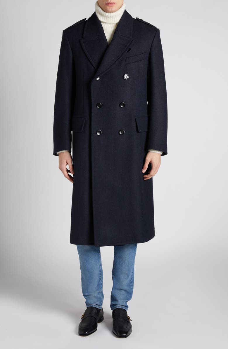 TOM FORD Officer Wool Herringbone Coat, Main, color, Combo Black/ Blue