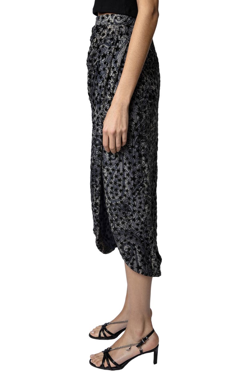 Zadig & Voltaire Jamelia Burnout Stars Faux Wrap Midi Skirt, Alternate, color, Noir