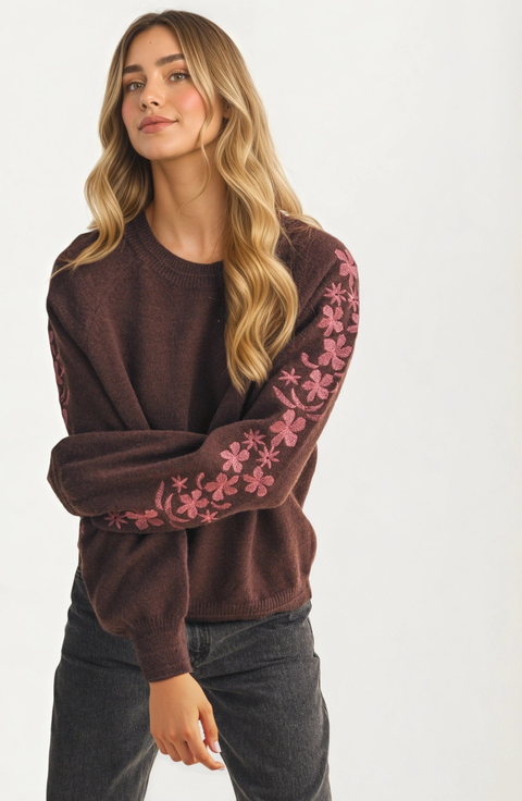 Floral Embroidered Sleeve Sweater