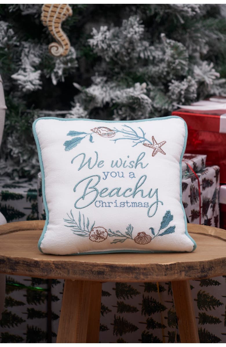 C&F Home "We Wish You a Beachy Christmas" Cotton Blend Mini Accent Pillow 10" x 10", Alternate, color, 