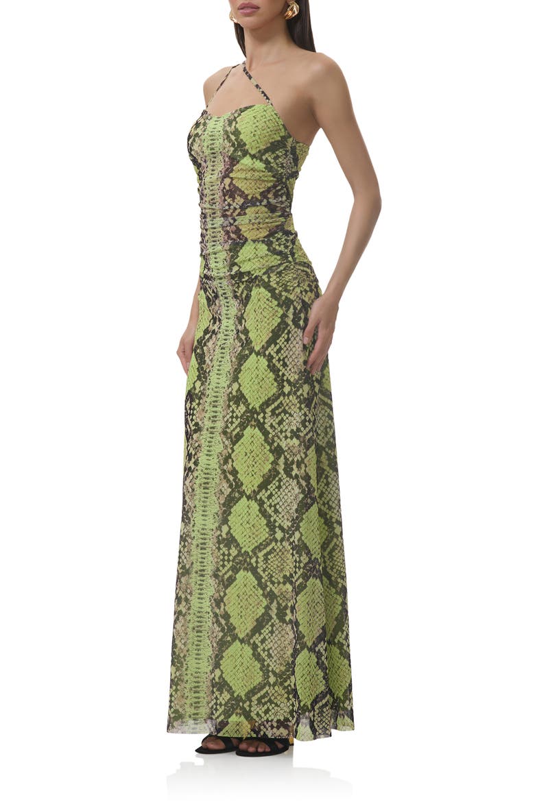 Lana One-Shoulder Maxi Dress, Alternate, color, LIME SNAKE