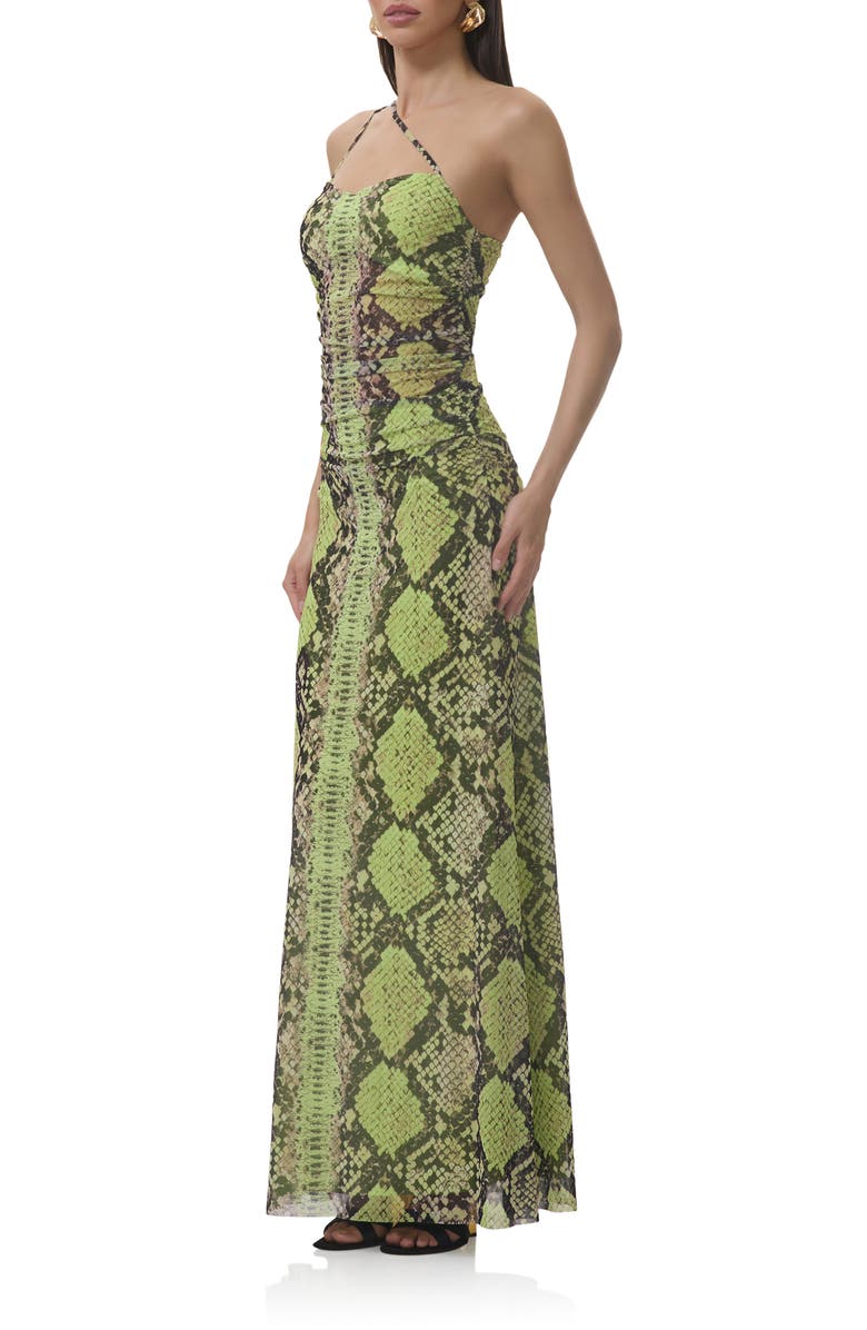 AFRM Lana One-Shoulder Maxi Dress, Alternate, color, Lime Snake