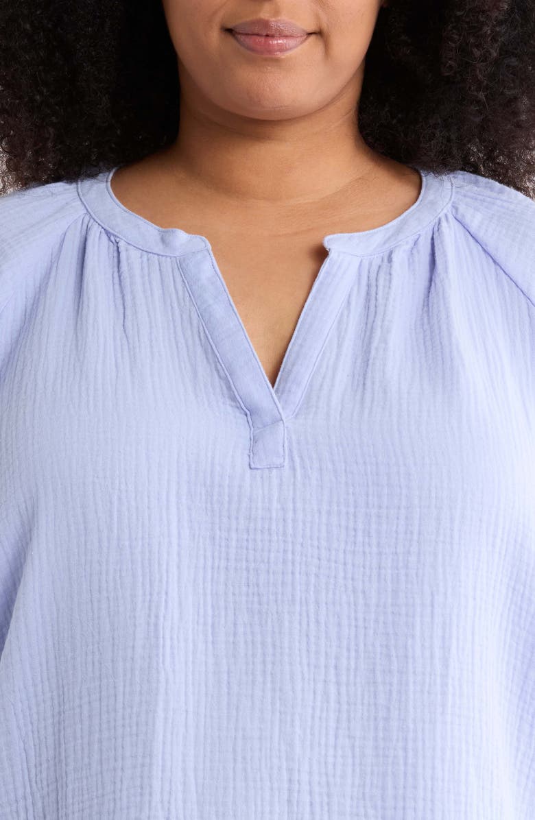 beachlunchlounge Artina Short Sleeve Blouse, Alternate, color, Light Denim