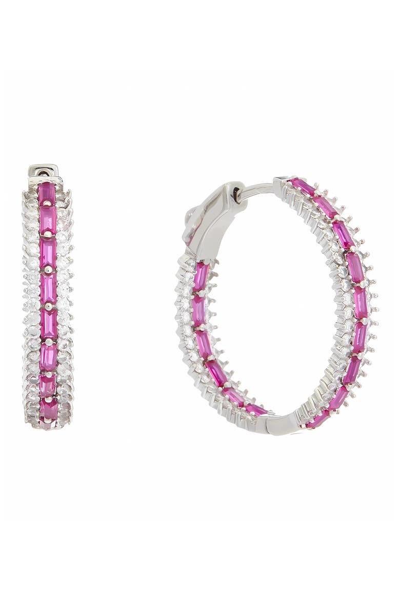 Cubic Zirconia Inside Out Hoop Earrings, Main, color, WHITE / PINK