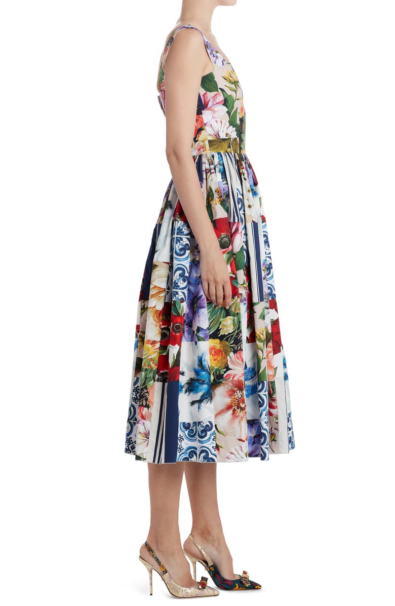Dolce&Gabbana Patchwork Print Cotton Poplin Fit & Flare Midi Dress, Alternate, color, 