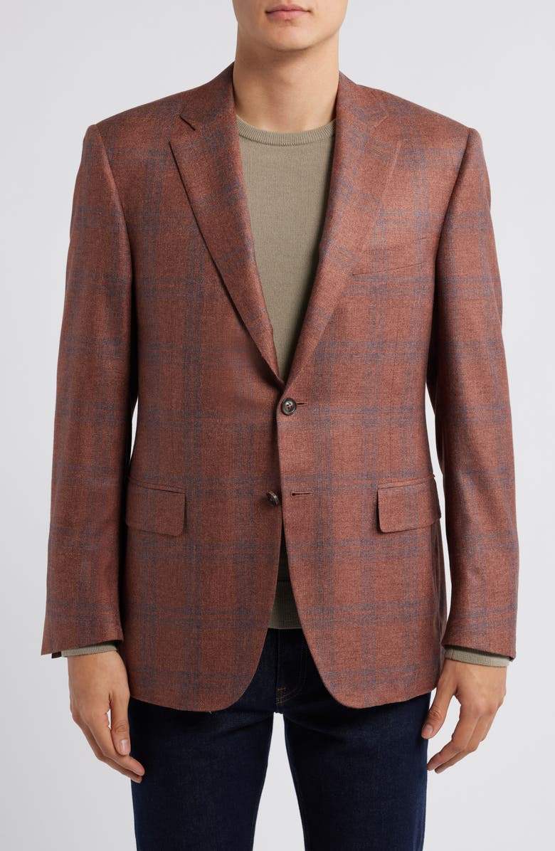 Canali Siena Regular Fit Shadow Check Silk & Cashmere Sport Coat, Main, color, Copper