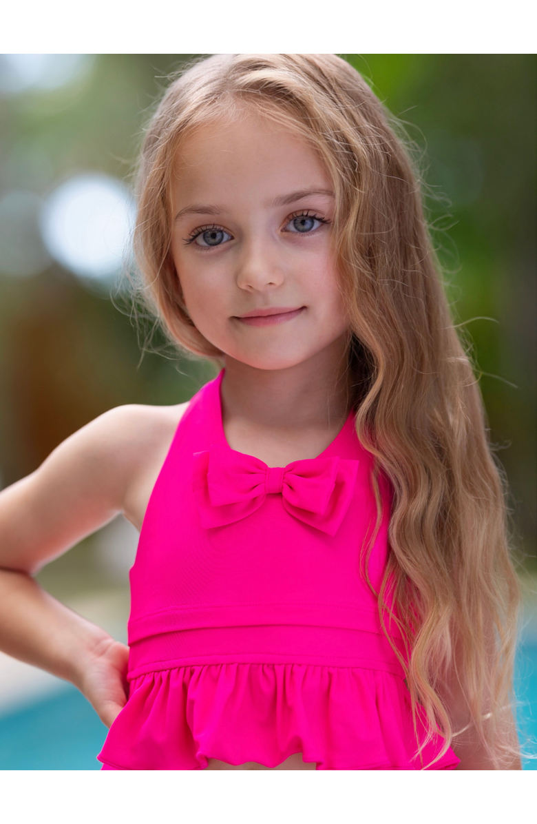 Mia Belle Girls Boats and Bows Ruffle Skirt Two Piece Swimsuit, Alternate, color, Pink