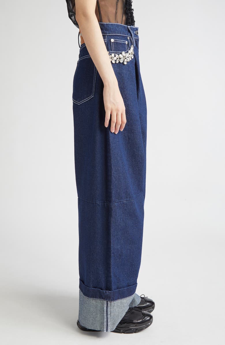 Simone Rocha Turbo Crystal Embellished Wide Leg Puddle Carpenter Jeans, Alternate, color, 