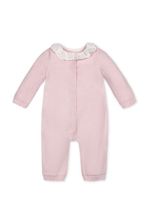 Organic Ruffle Collar Button Front Sweater Romper (Baby)