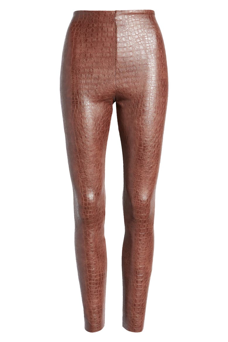 Reptile Embossed Faux Leather Leggings, Alternate, color, BROWN CROC