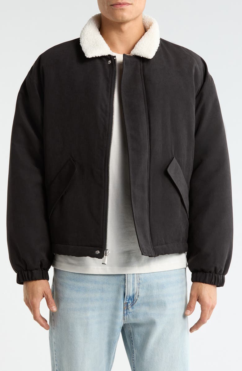 PacSun Pilot Puffer Jacket with Faux Shearling Collar, Main, color, Black