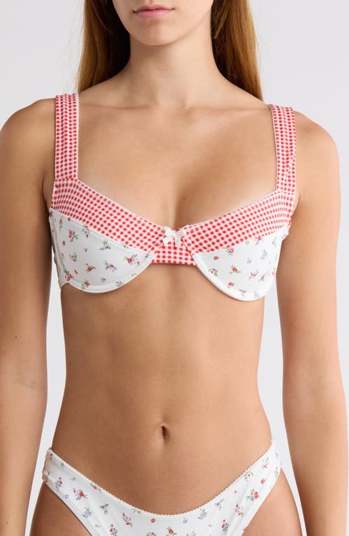 PacSun Darcy Bralette Bikini Top in Ditsy/Floral/Red Gingham at Nordstrom, Size Medium