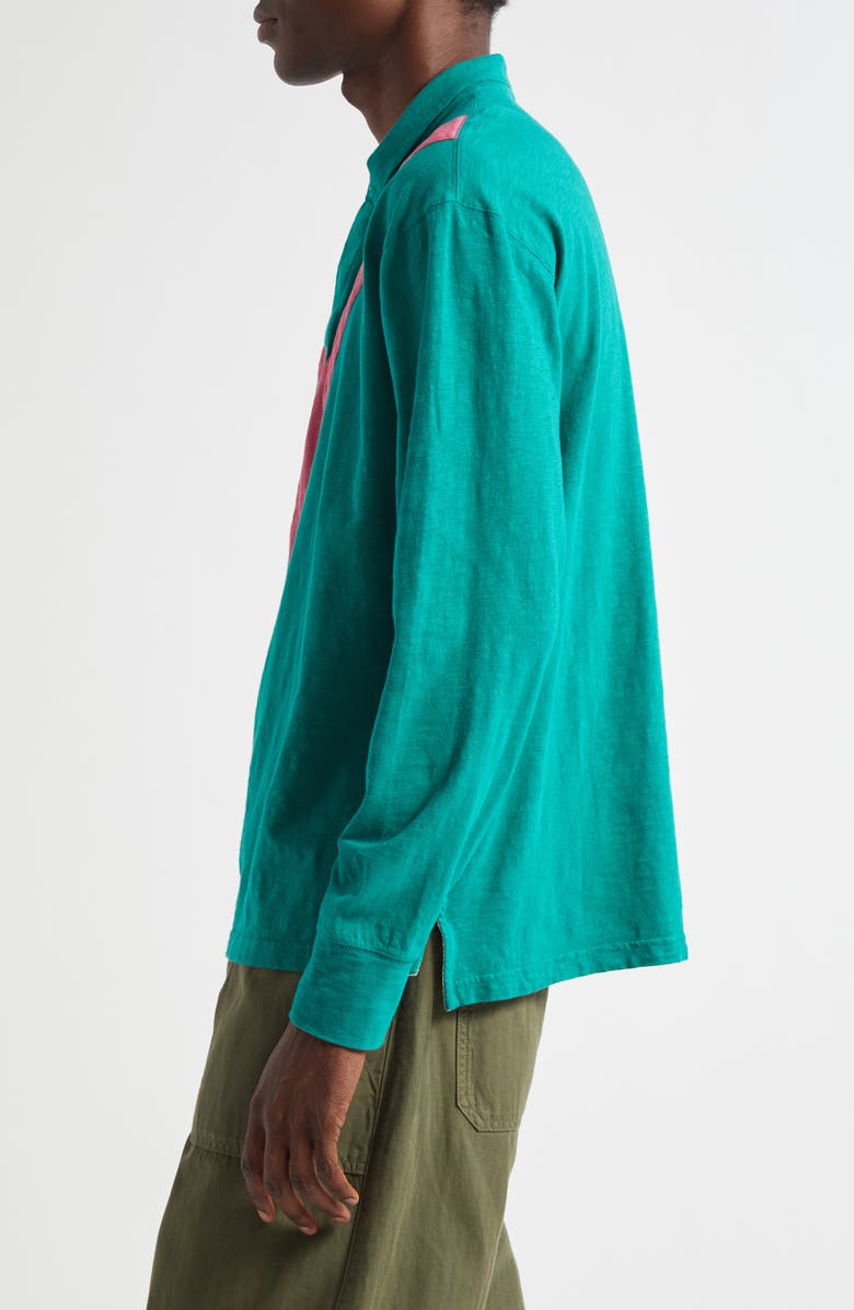 Drake's Chevron Stripe Cotton Rugby Shirt, Alternate, color, 402 Bottle Grn / Magenta