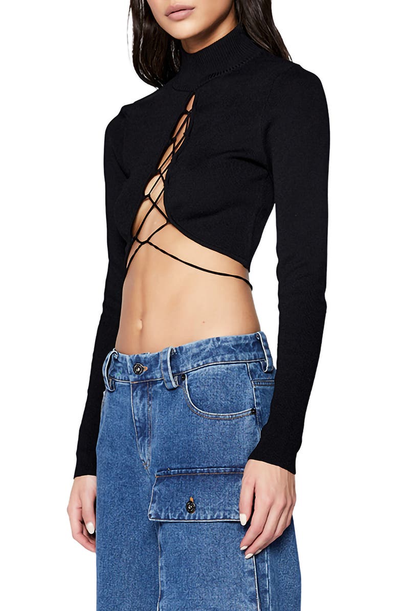 Bardot Safia Mock Neck Crop Top, Alternate, color,