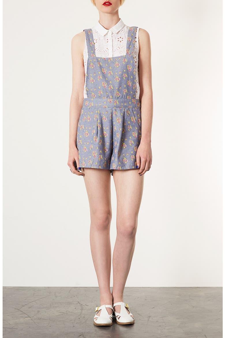 Floral Chambray Romper, Main, color, DENIM