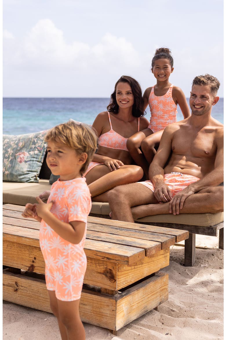 Cali Palms Short Sleeve One-Piece Rashguard Swimsuit, Alternate, color, ORANGE