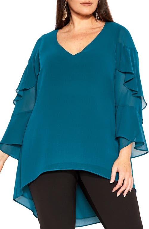 City Chic Maddie Tiered Ruffle Sleeve Top in Marine 