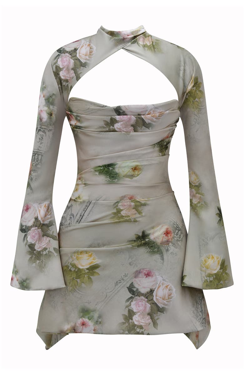 HOUSE OF CB Toira Long Sleeve Satin Corset Minidress, Alternate, color, Vintage Cream