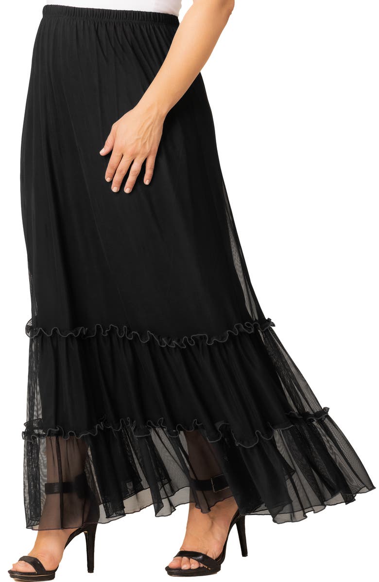 Kiyonna Isla Tiered Mesh Skirt, Alternate, color, Black Noir