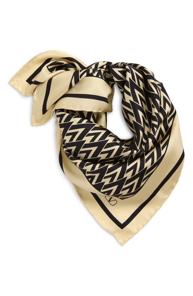 Valentino Toute la V Silk Square Scarf, Main, color, Cream/ Black