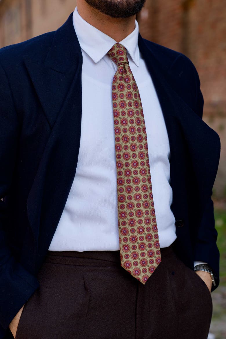 Farnese - Extra Long Printed Madder Silk Tie for Men, Alternate, color, Sage Green
