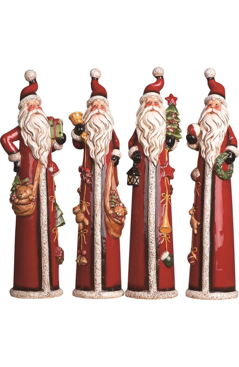 Transpac Medium Dolomite Tall Santa Set of 4 Ceramic Figurines, Main, color, Multicolored