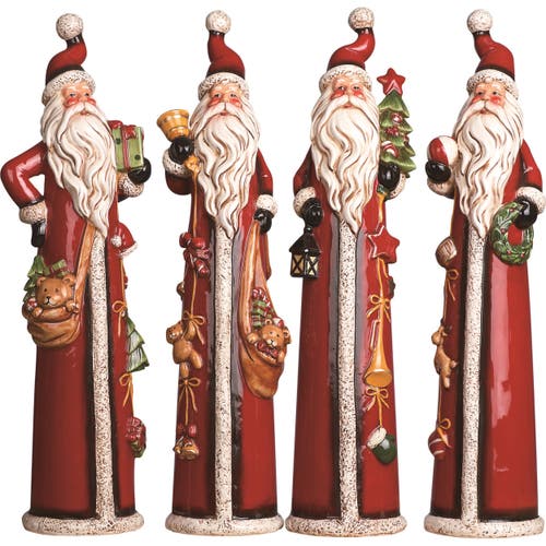 Transpac Medium Dolomite Tall Santa Set Of 4 Ceramic Figurines In Multi