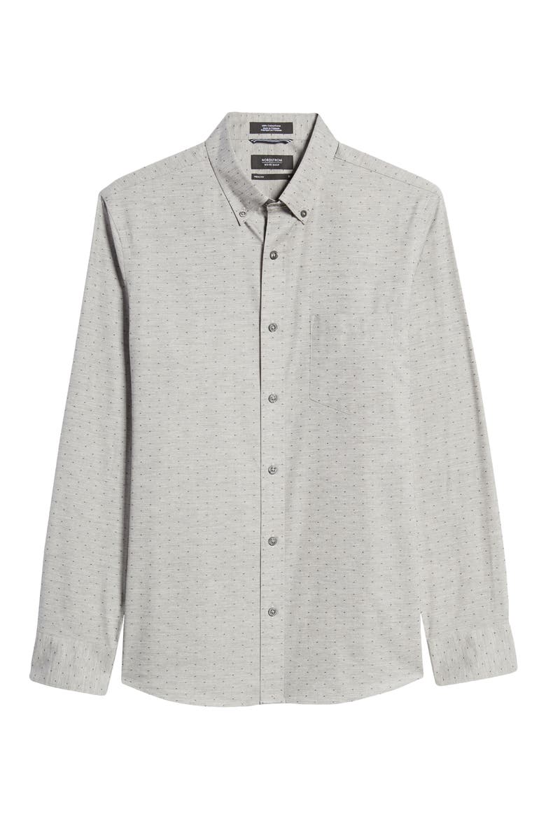 Trim Fit Button-Down Shirt, Alternate, color, GREY HEATHER NAVY DOBBY