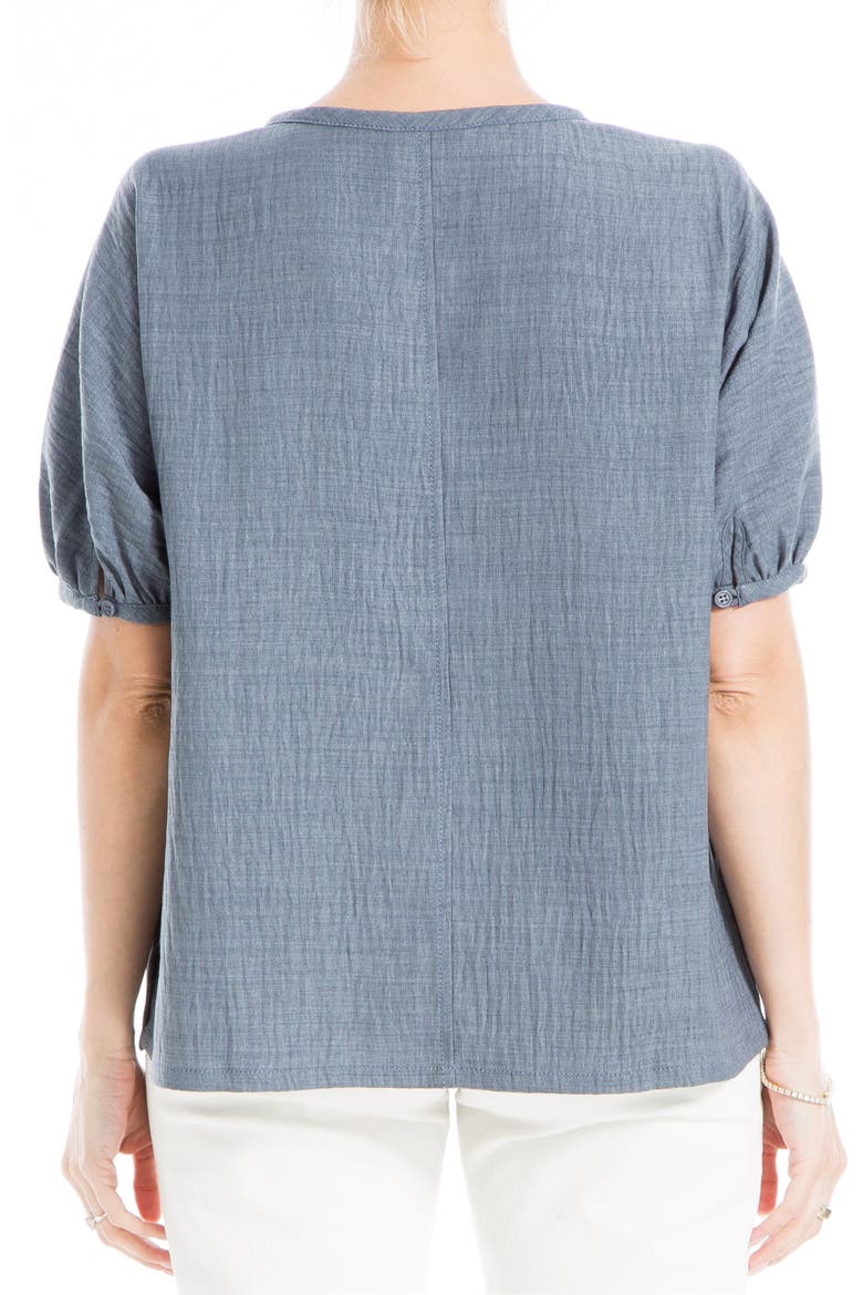 Short Sleeve Split Neck Blouse, Alternate, color, HEATHER BLUE STEEL