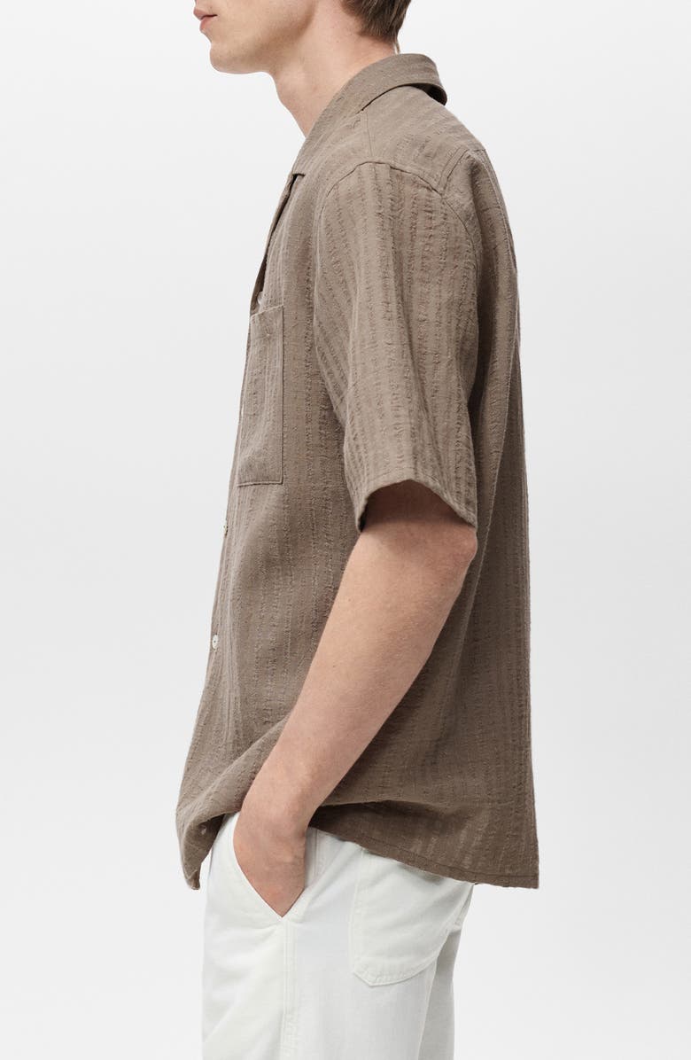 MANGO Textured Stripe Cotton & Linen Bowling Shirt, Alternate, color, 