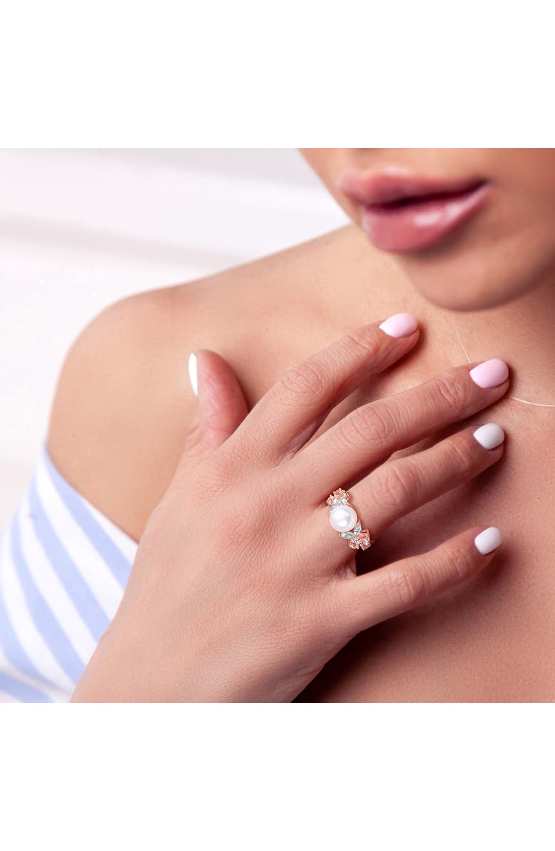 DELMAR Morganite, White Topaz & 8.5-9mm Freshwater Pearl Ring, Alternate, color, 