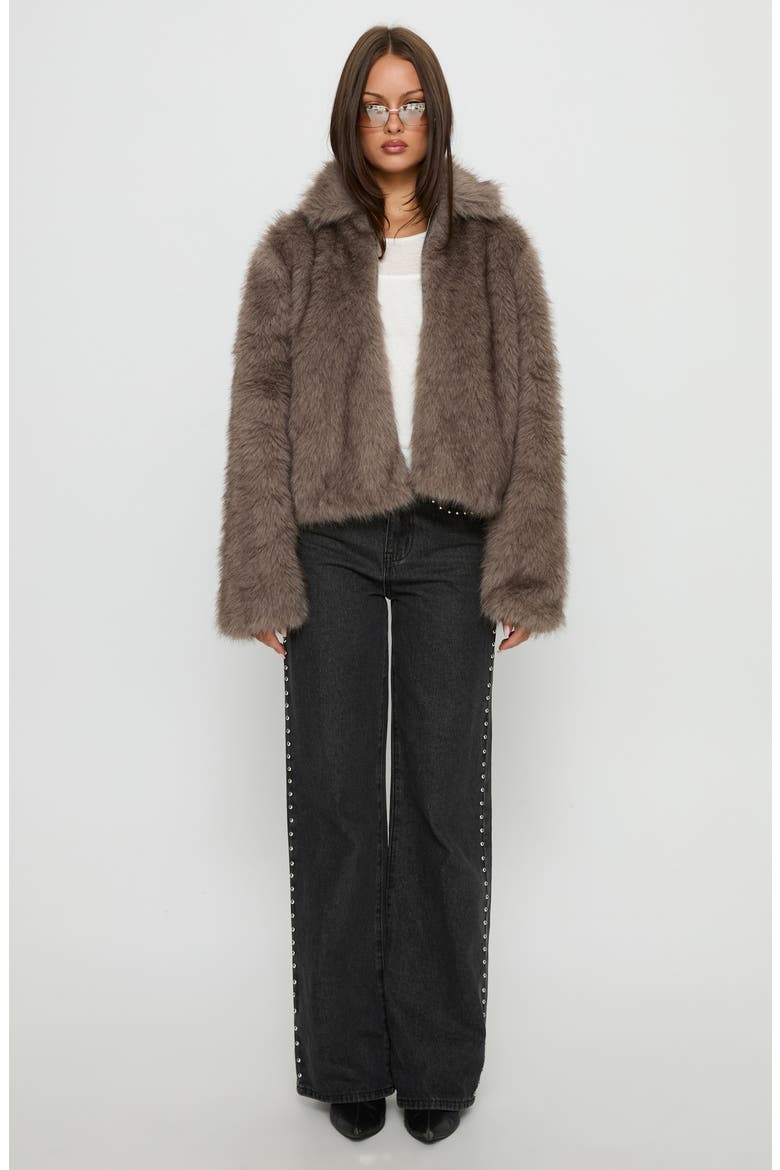 Kimberli Faux Fur Zip Jacket, Alternate, color, BROWN