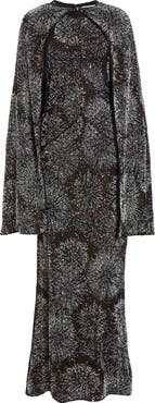 Rabanne Firework Embellished Long Sleeve Crepe Gown with Detachable Cape