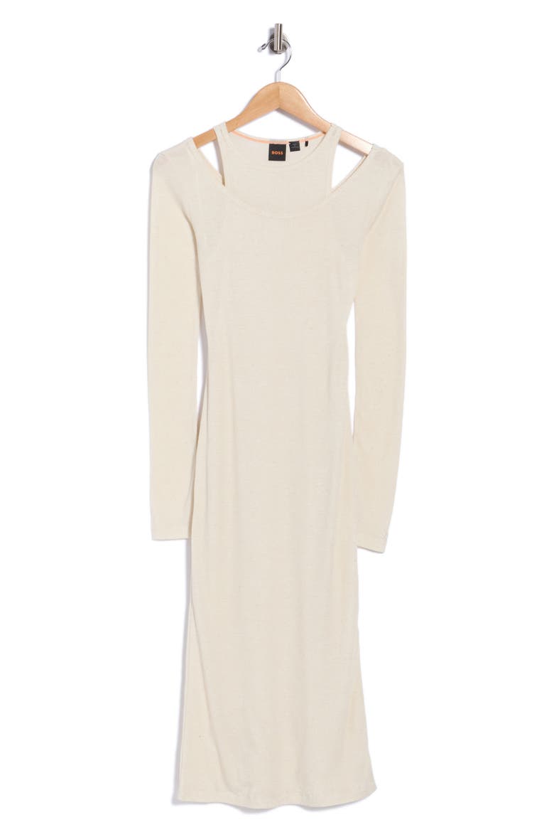 Ecna Cold Shoulder Ribbed Midi Dress, Main, color, NTURAL