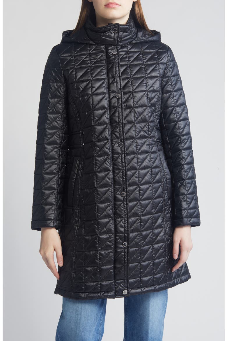 Box Quilt Hooded Coat, Main, color, BLACK