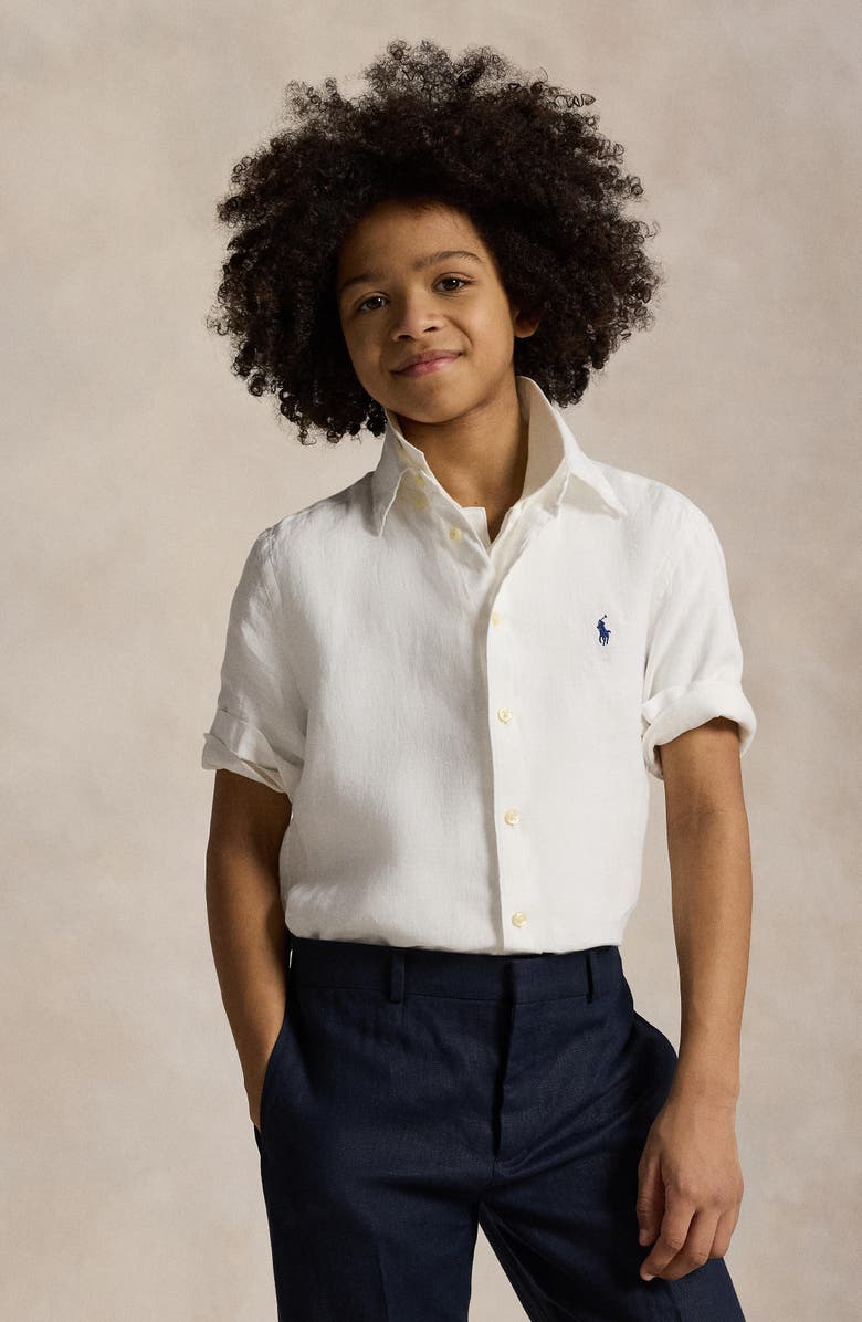Polo Ralph Lauren Kids' Linen Button-Down Shirt, Alternate, color, White