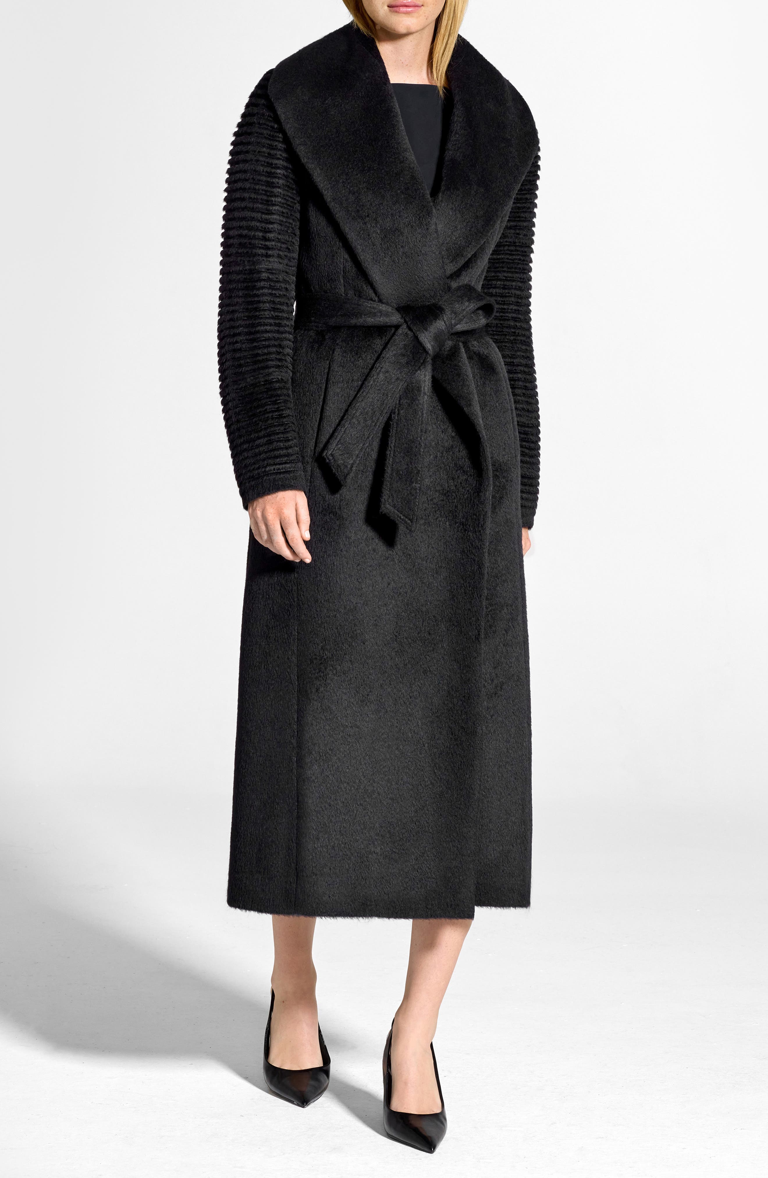 Shawl Collar Alpaca Blend Wrap Coat
