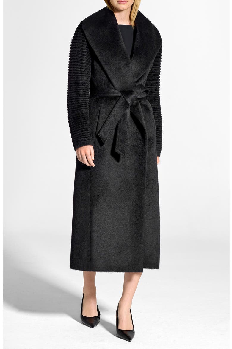 Shawl Collar Alpaca Blend Wrap Coat, Main, color, BLACK