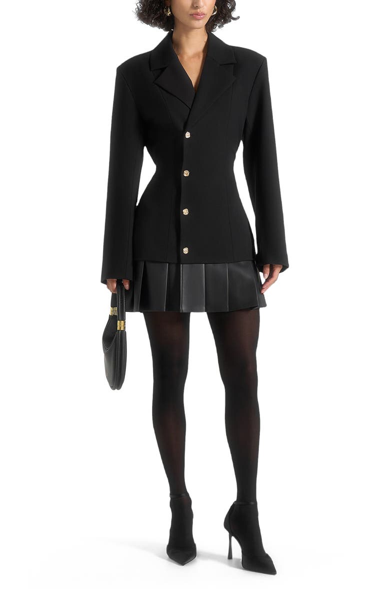 Manière De Voir Nicole Tailored Cinch Blazer Dress with Pleats, Alternate, color, Black