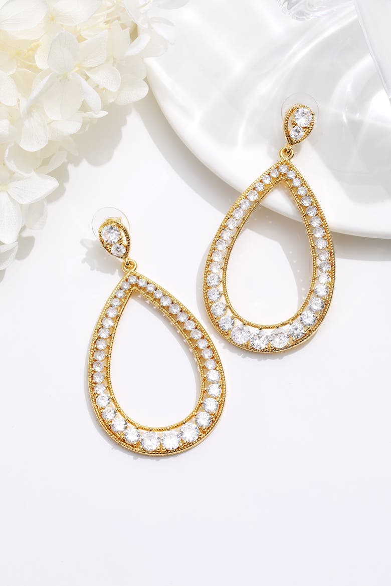 Artisanal Pavé Hollow Teardrop Earrings, Alternate, color, Gold