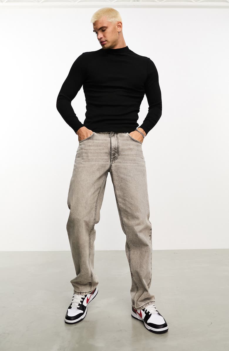 ASOS DESIGN Mock Neck Long Sleeve Rib Muscle T-Shirt, Alternate, color, 