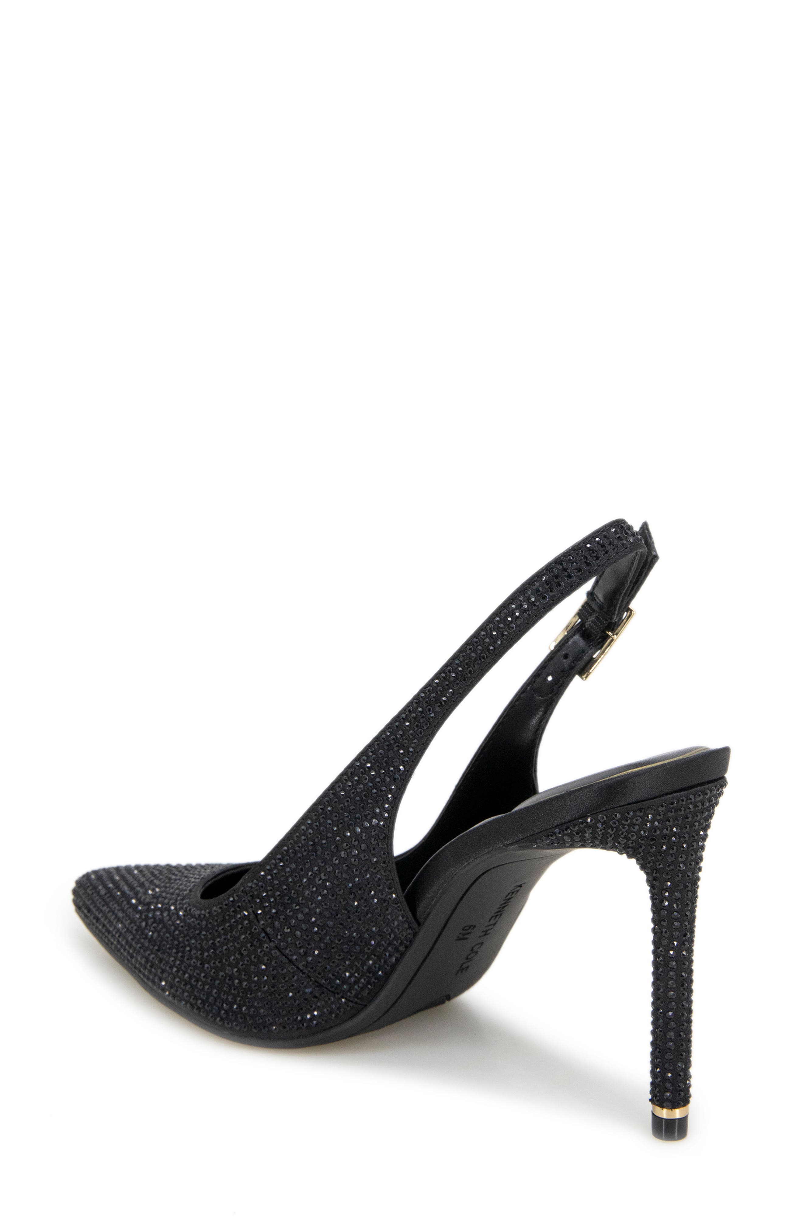 Kenneth Cole Quinnly Crystal Slingback Pointed Toe Pump, Alternate, color, Black Satin