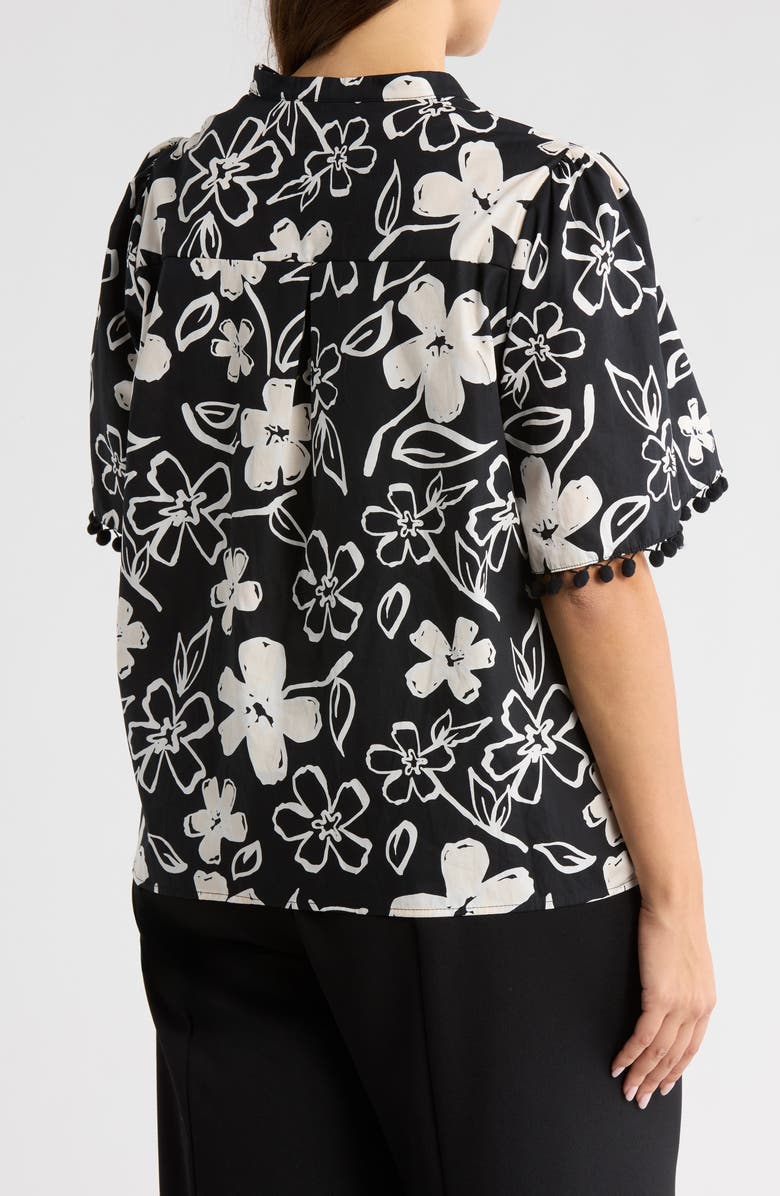 SUGARLIPS Kianza Floral Yulia Pompom Cotton Top, Alternate, color, Black-White
