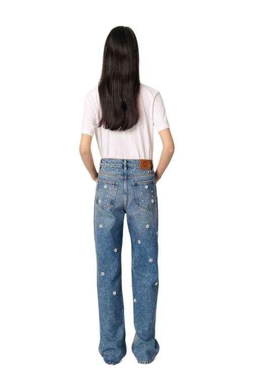 Maje Wide-leg Embroidered Jeans In Blue