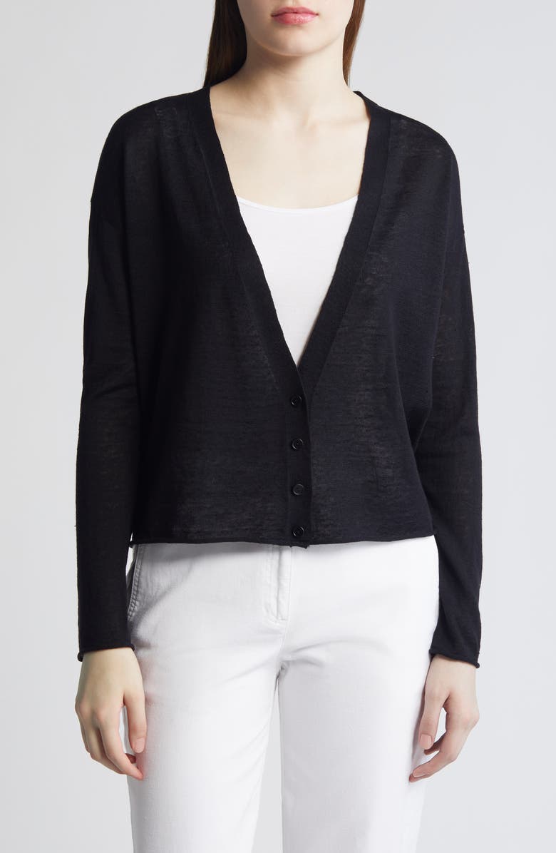 Eileen Fisher V-Neck Organic Linen 
Organic Cotton Cardigan, Main, color, 