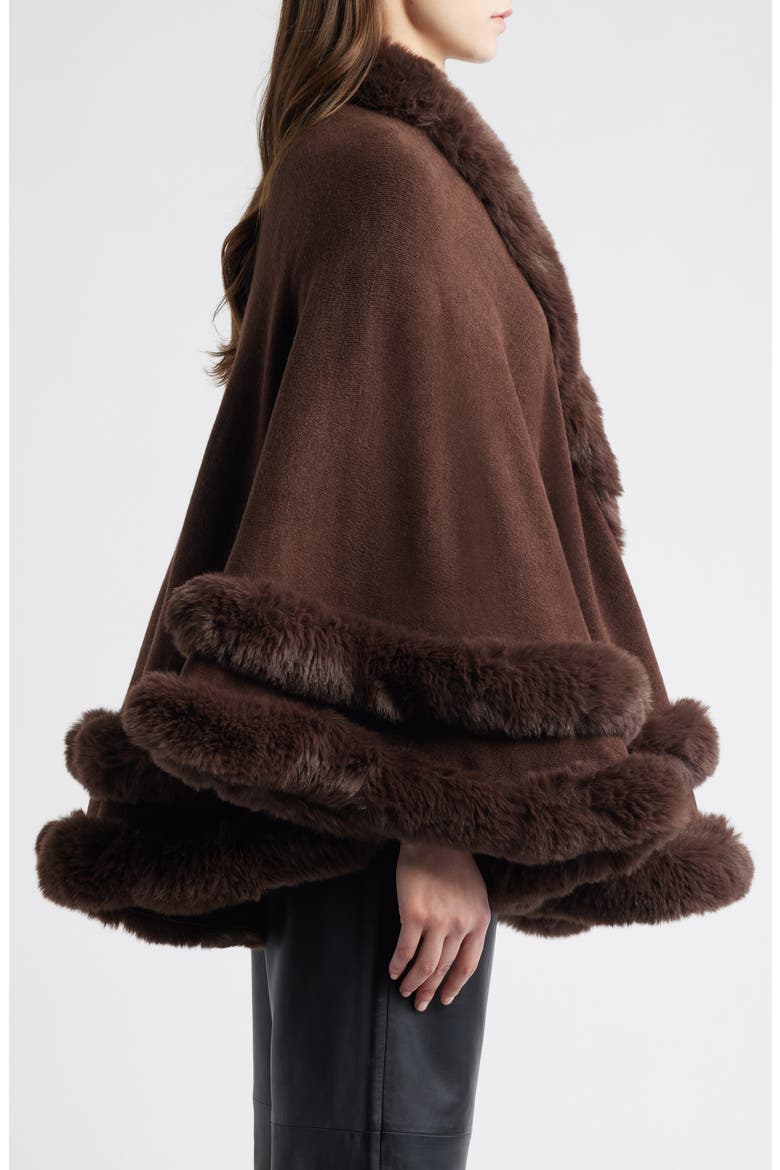 Faux Fur Trim Ruana, Alternate, color, CHOCOLATE